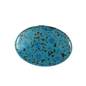 Vintage Western Germany Blue Floral Oval Plastic Brooch Pin CHIP